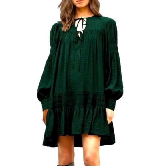 Moon River Puff Sleeve Dress green oversized size large - Picture 1 of 7